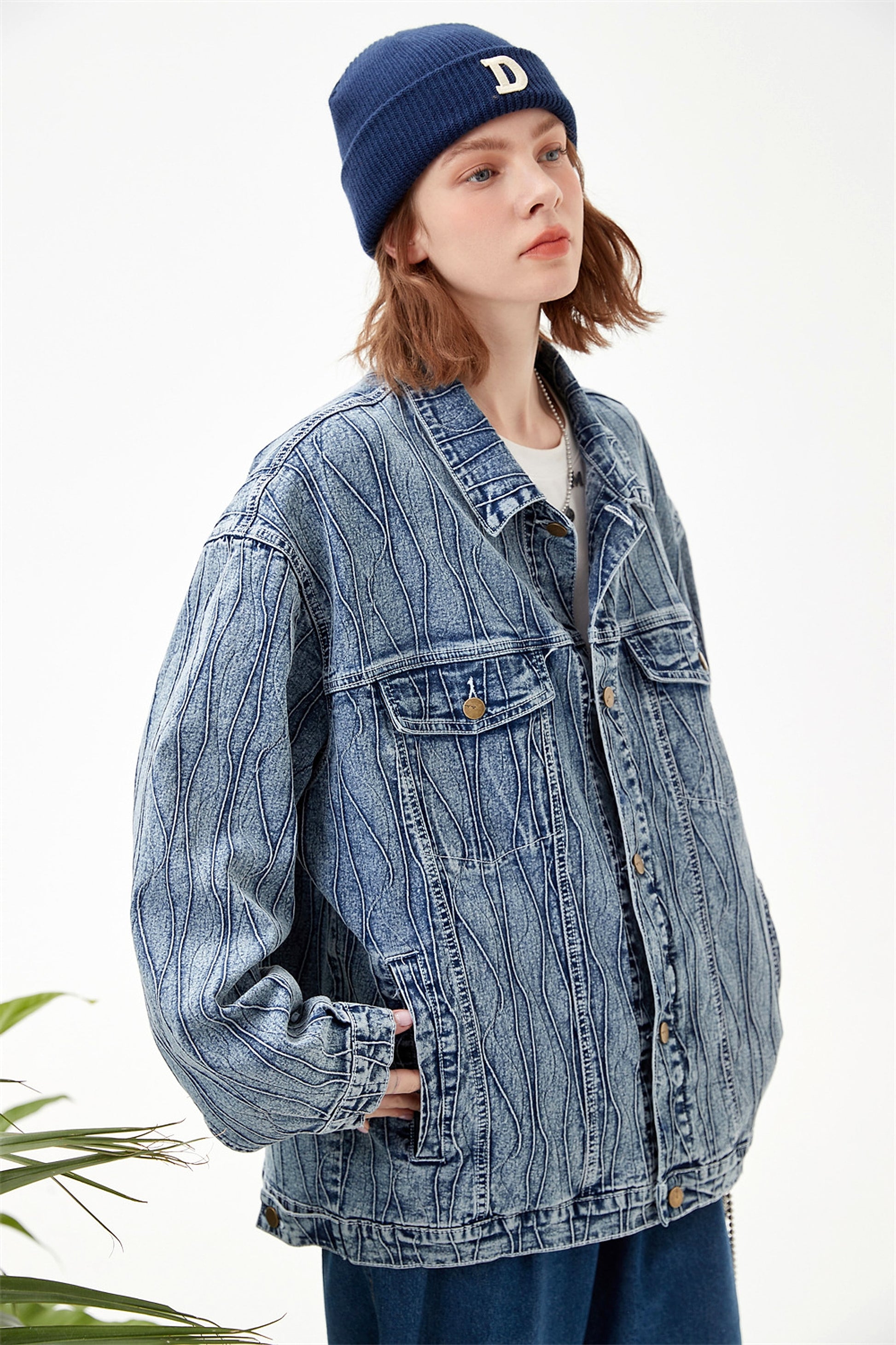 Jacquard Stone Washed Denim Jacket For Men And Women - enhanced image 19
