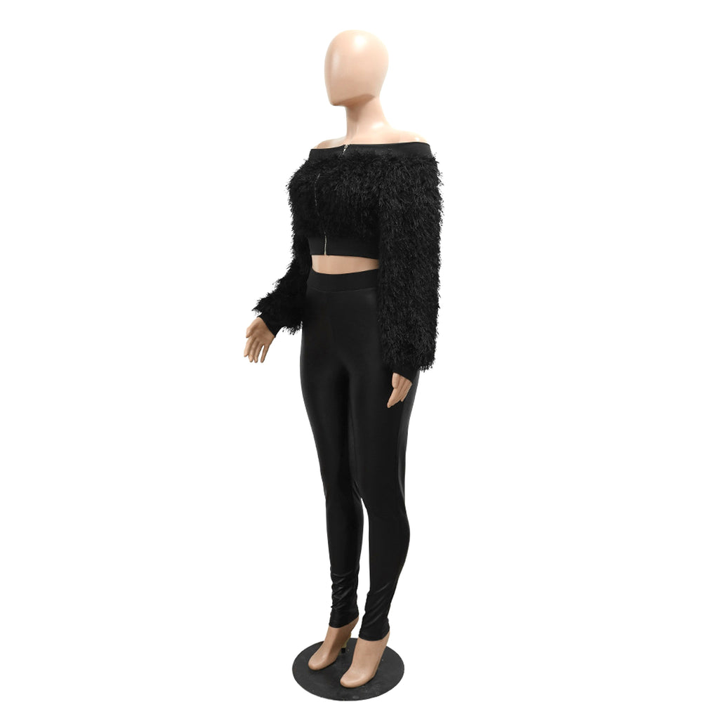 Long Sleeve Furry Short Top With Slim Trousers Two-piece Set For Women - enhanced image 19