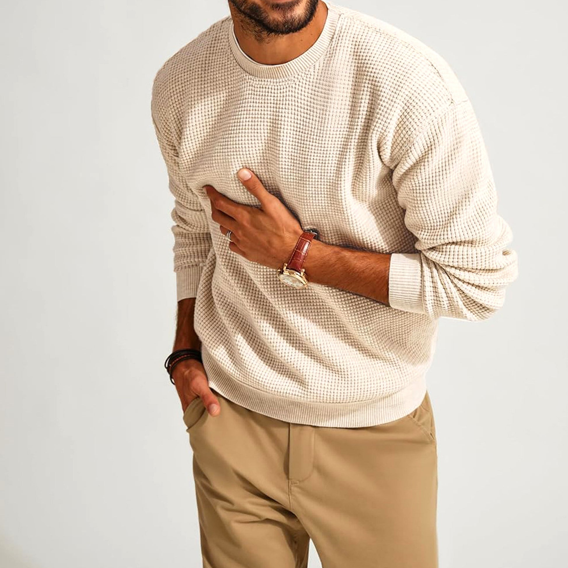 Men's Fashion Solid Color Waffle Casual - enhanced image 19