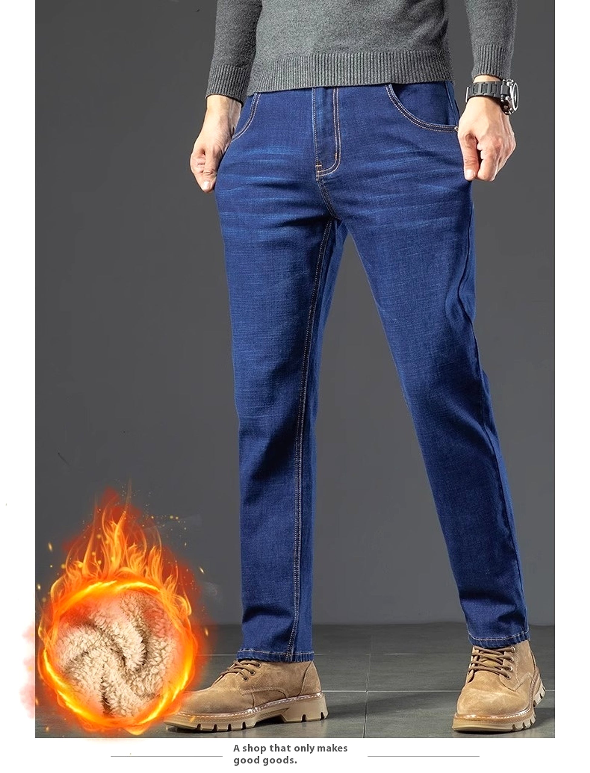 Men's Fleece Addition Denim Trousers Men's Pants Jeans Winter - enhanced image 19