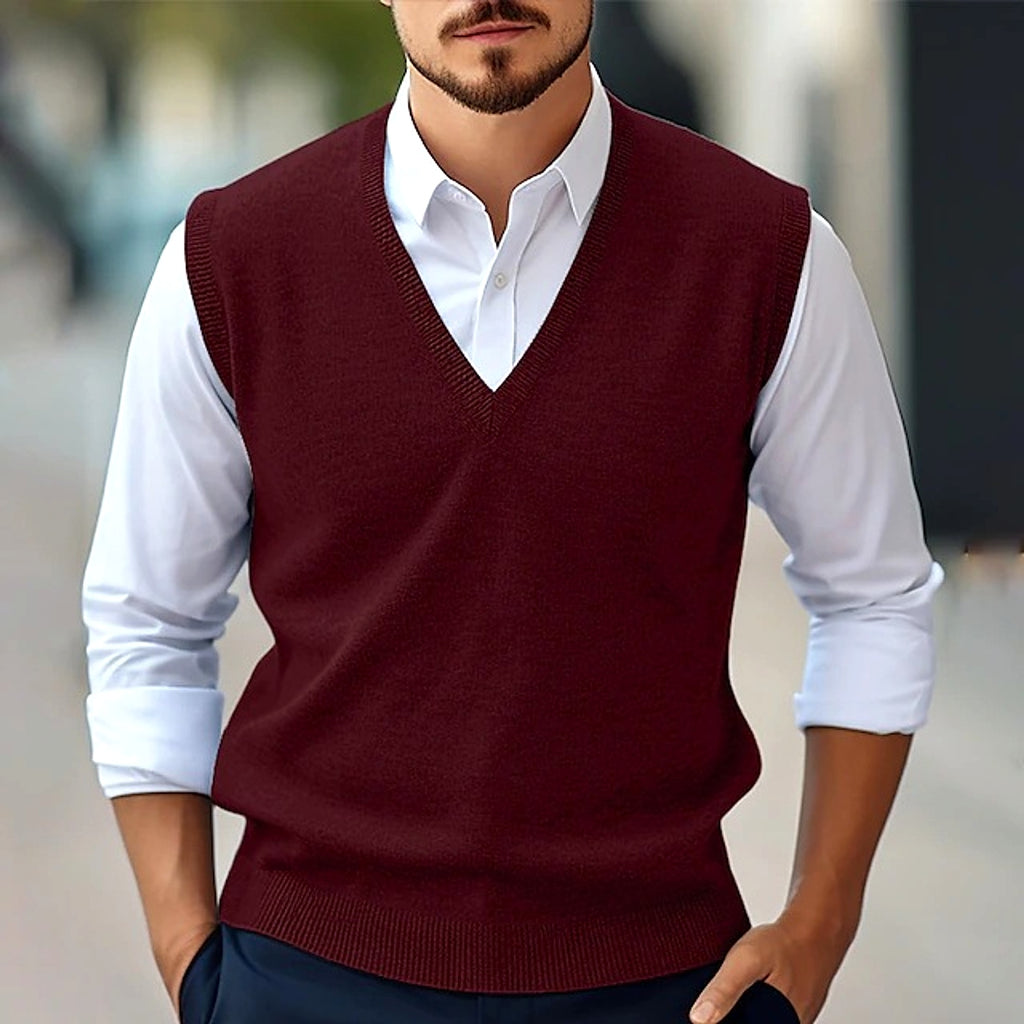 Men's Sleeveless Sweater Vest Casual Solid Color And V-neck - enhanced image 19