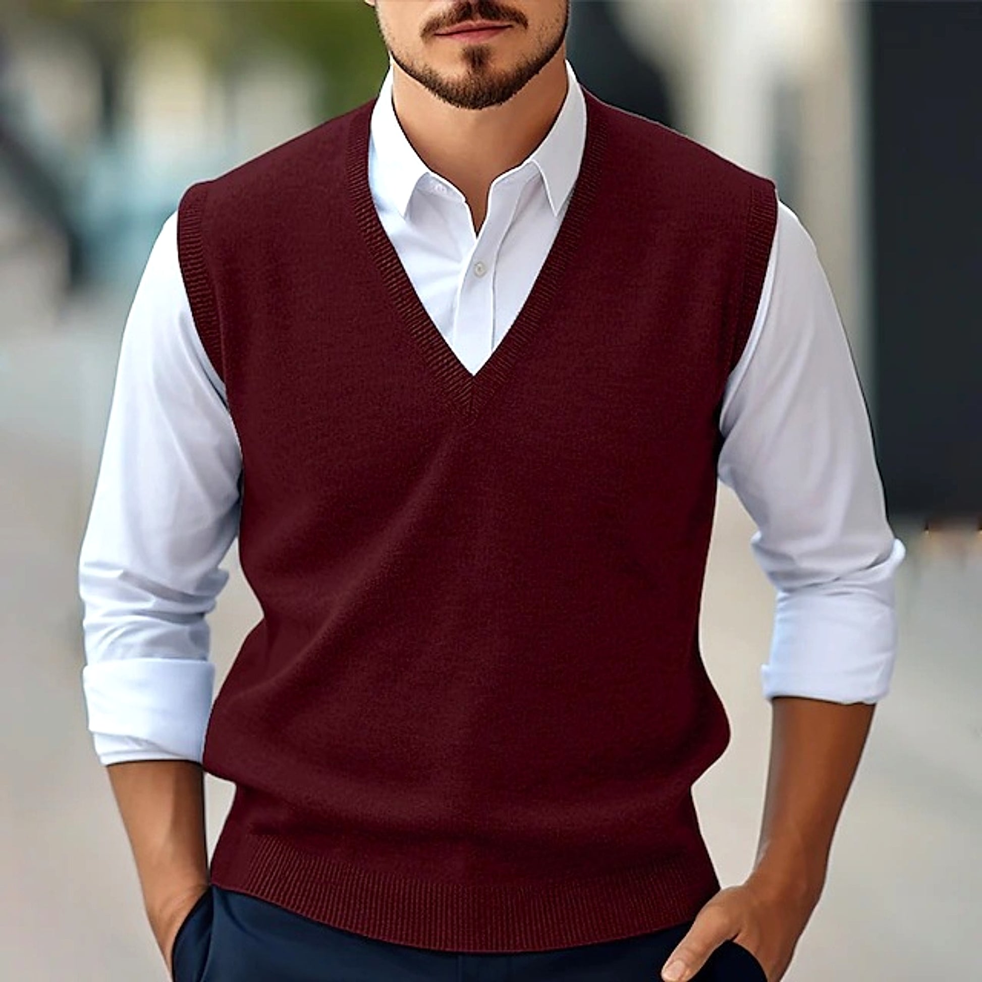 Men's Sleeveless Sweater Vest Casual Solid Color And V-neck - enhanced image 19