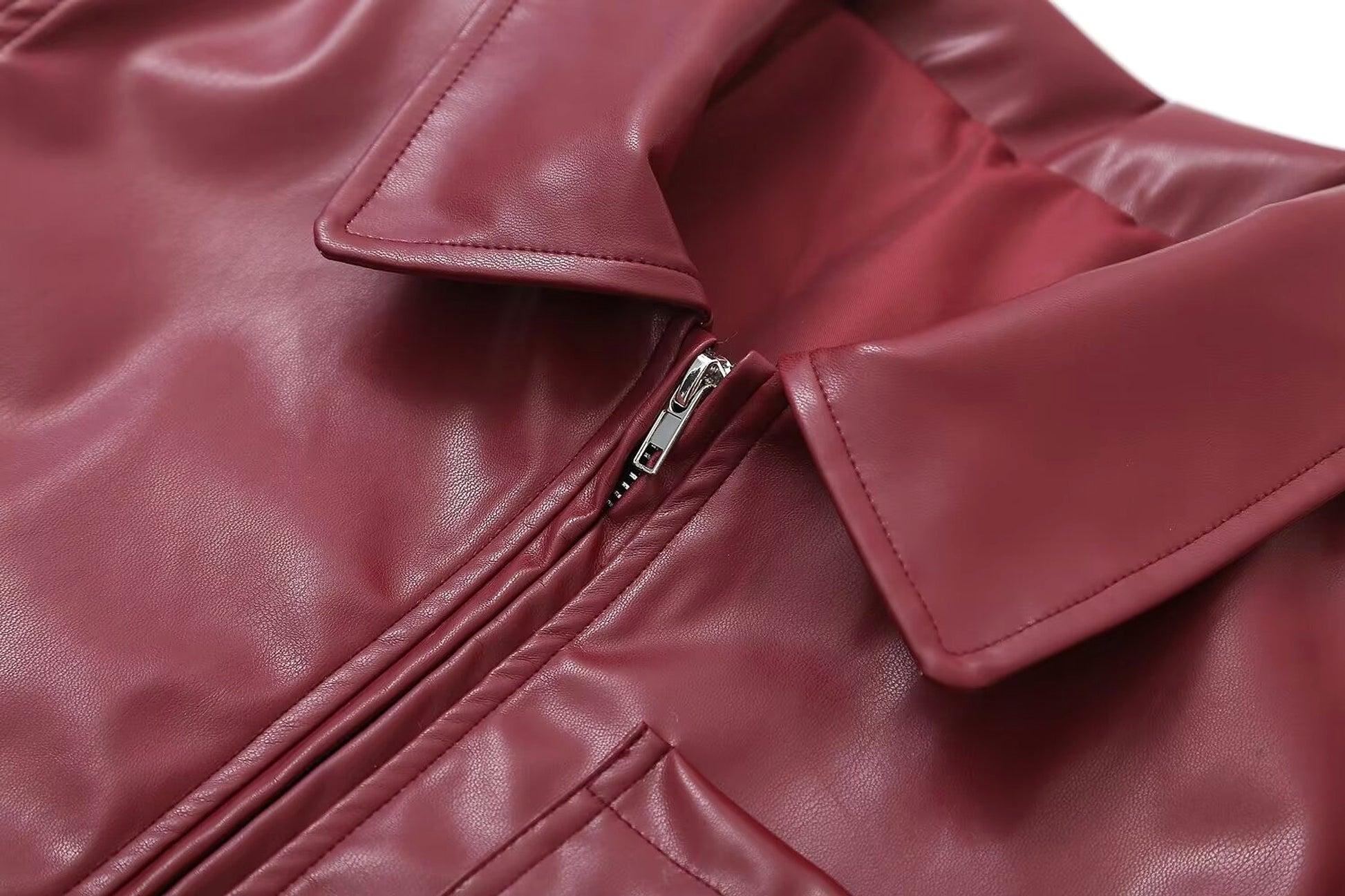 Retro Fashion Polo Collar Advanced PU Leather Jacket Coat - enhanced image 19
