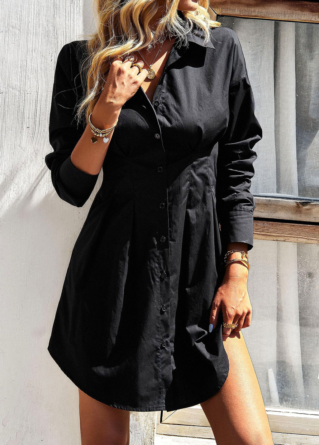 Temperament Commute Solid Color Shirt Dress Women - enhanced image 19