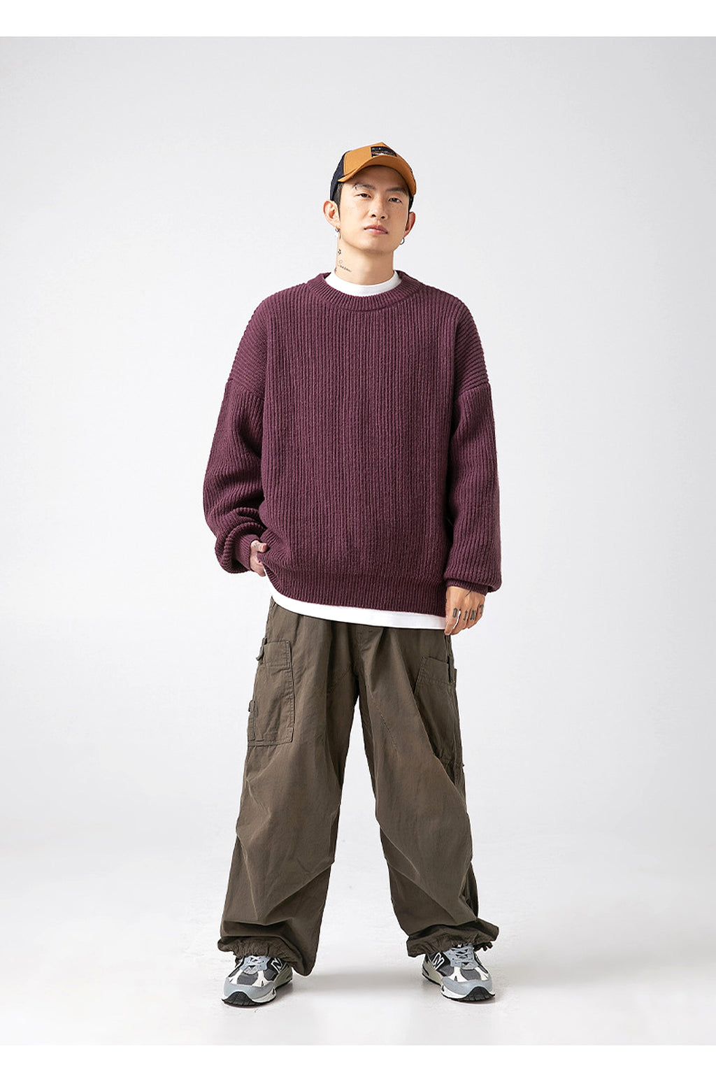 Thick Needle Sunken Stripe Texture Sweater Men's Autumn And Winter Solid Color Coat - enhanced image 19