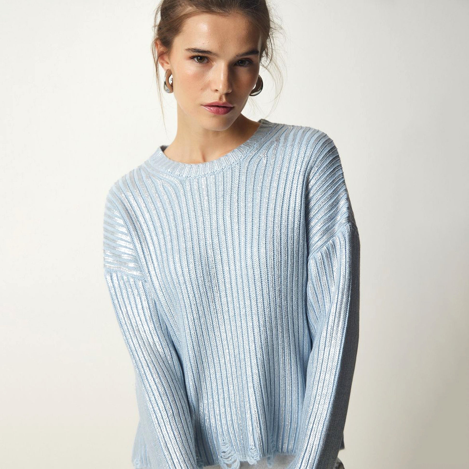Women's Ragged Design Short Sweater Knitwear Top - enhanced image 19