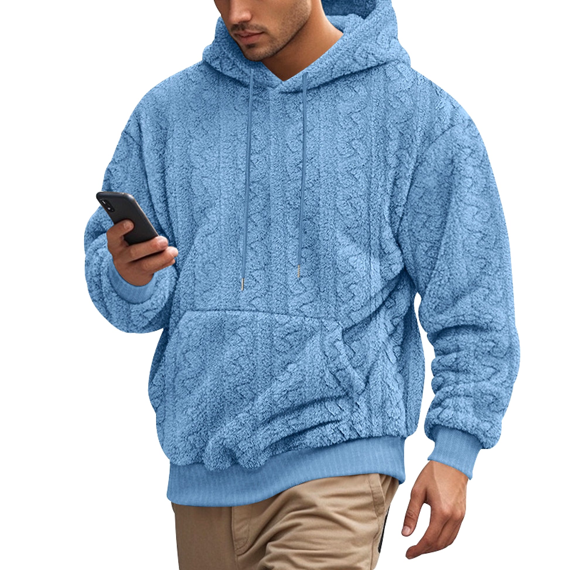 European And American Fall Winter Men Hooded Jacquard Teddy Plush Sports And Leisure Sweater - enhanced image 20