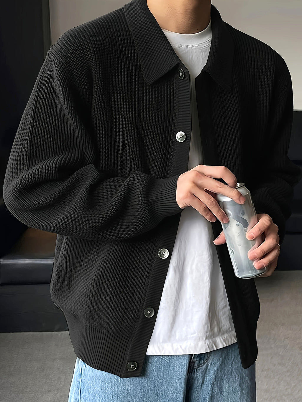 Fashion Solid Color Simple Men's Knitwear Cardigan Sweater Coat - enhanced image 20