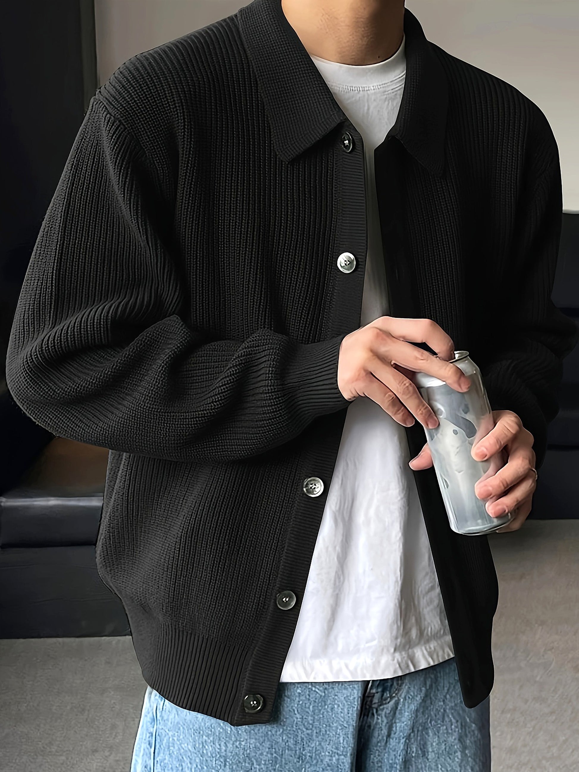 Fashion Solid Color Simple Men's Knitwear Cardigan Sweater Coat - enhanced image 20