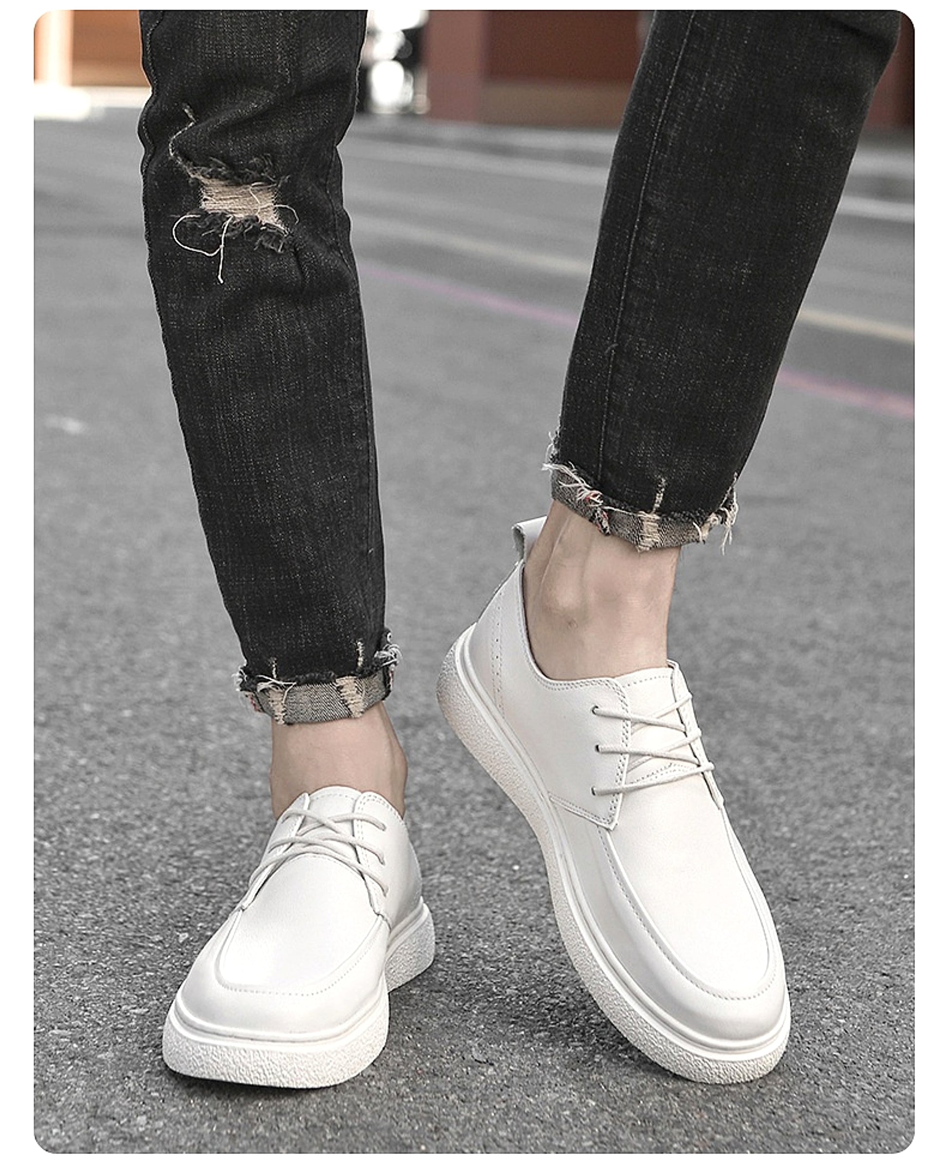 First Layer Cowhide Men's Casual Pumps Sole Leather Round Head Low-cut White Shoes - enhanced image 20