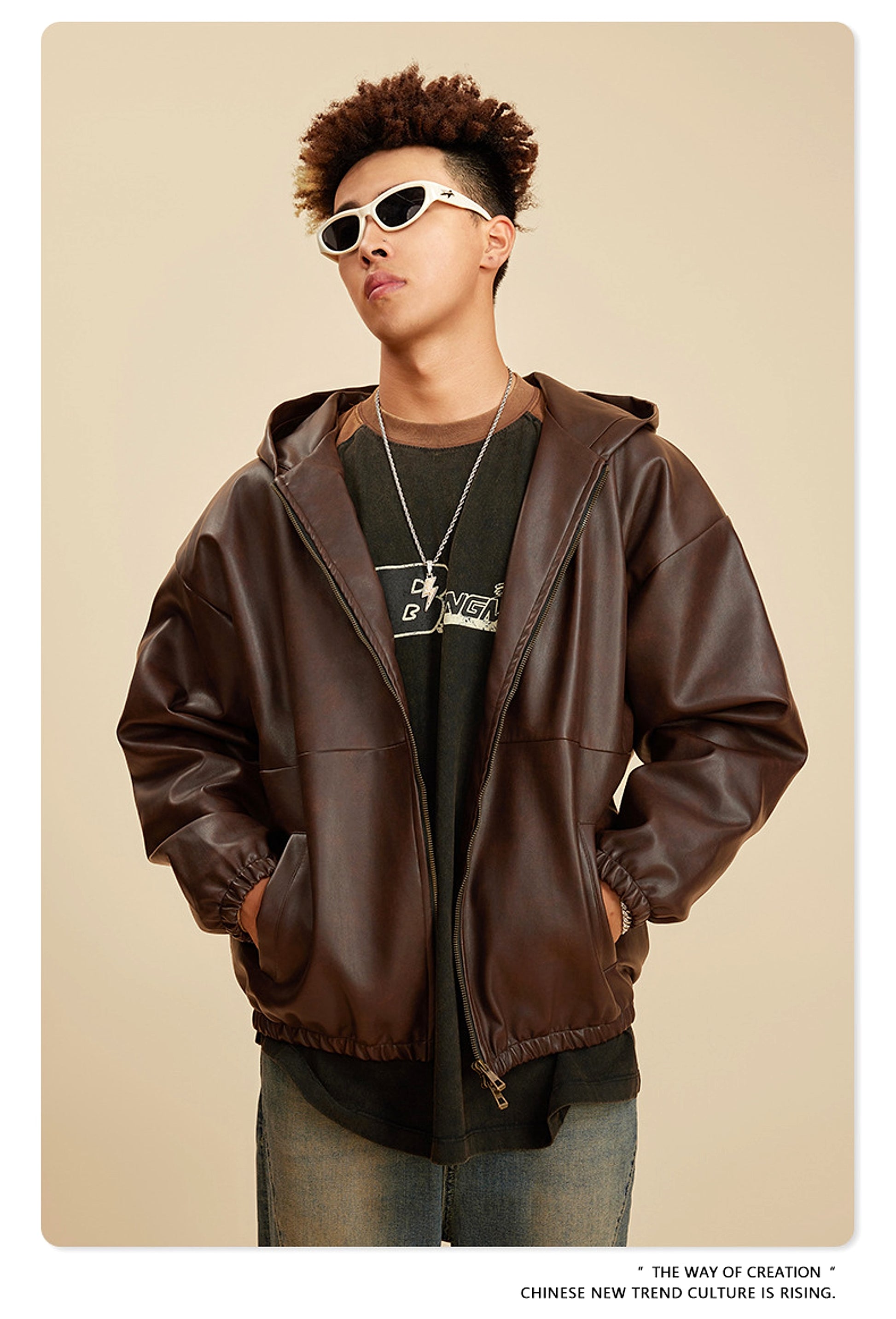 Heavy American Retro Fashion Brand Leather Coat Jacket Ment - enhanced image 20