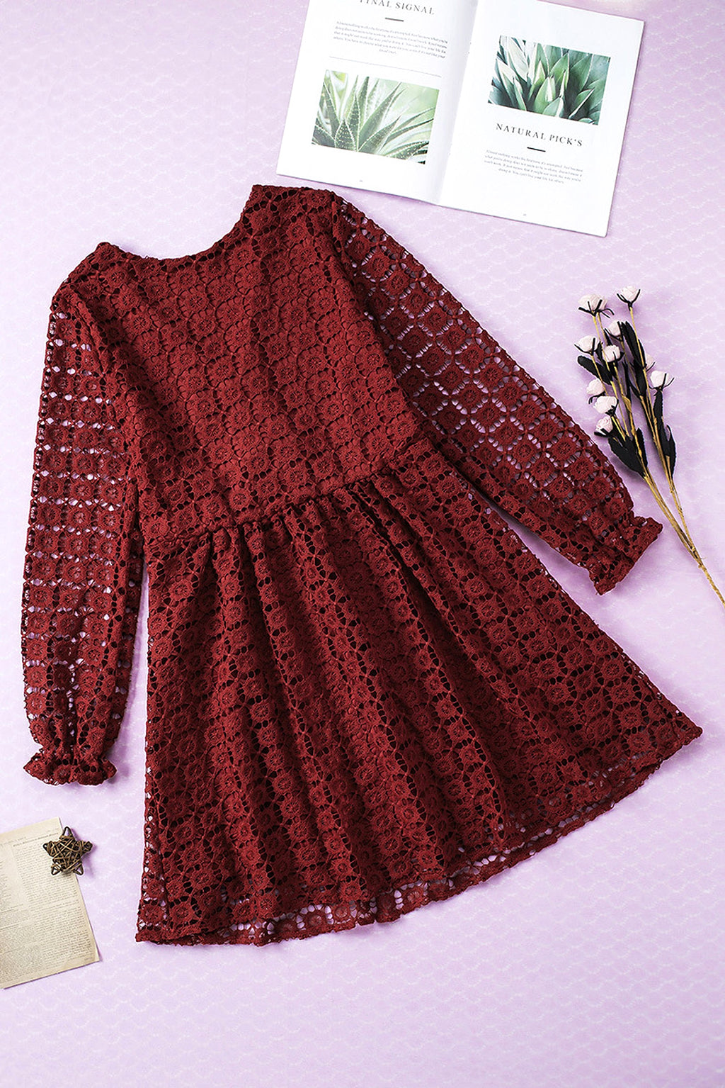 A. Lace Stitching Long Sleeve Dress Women - enhanced image 20
