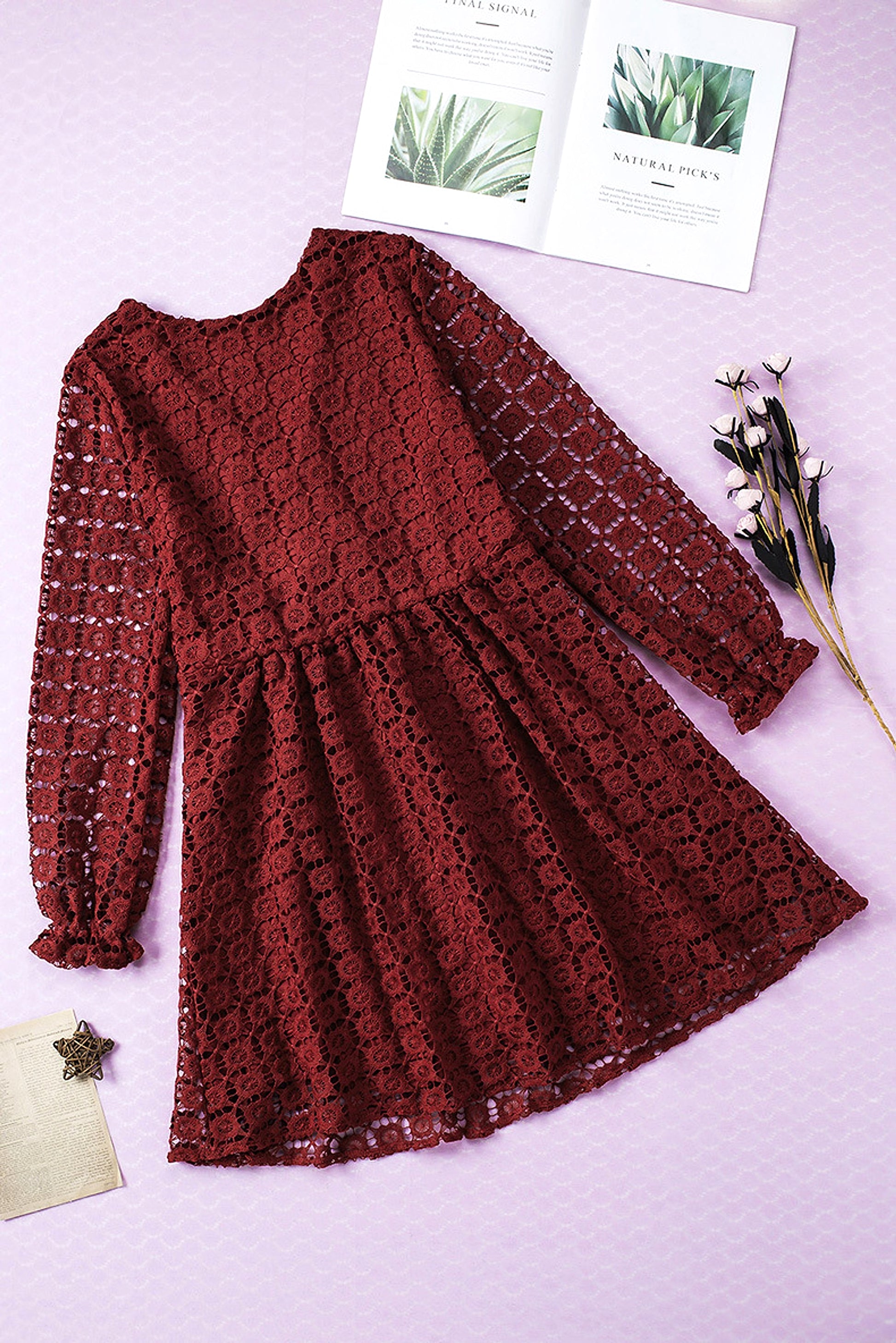 A. Lace Stitching Long Sleeve Dress Women - enhanced image 20