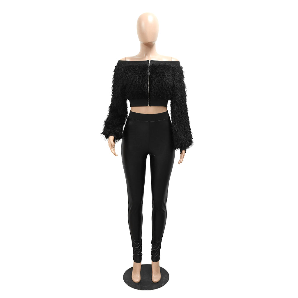 Long Sleeve Furry Short Top With Slim Trousers Two-piece Set For Women - enhanced image 20