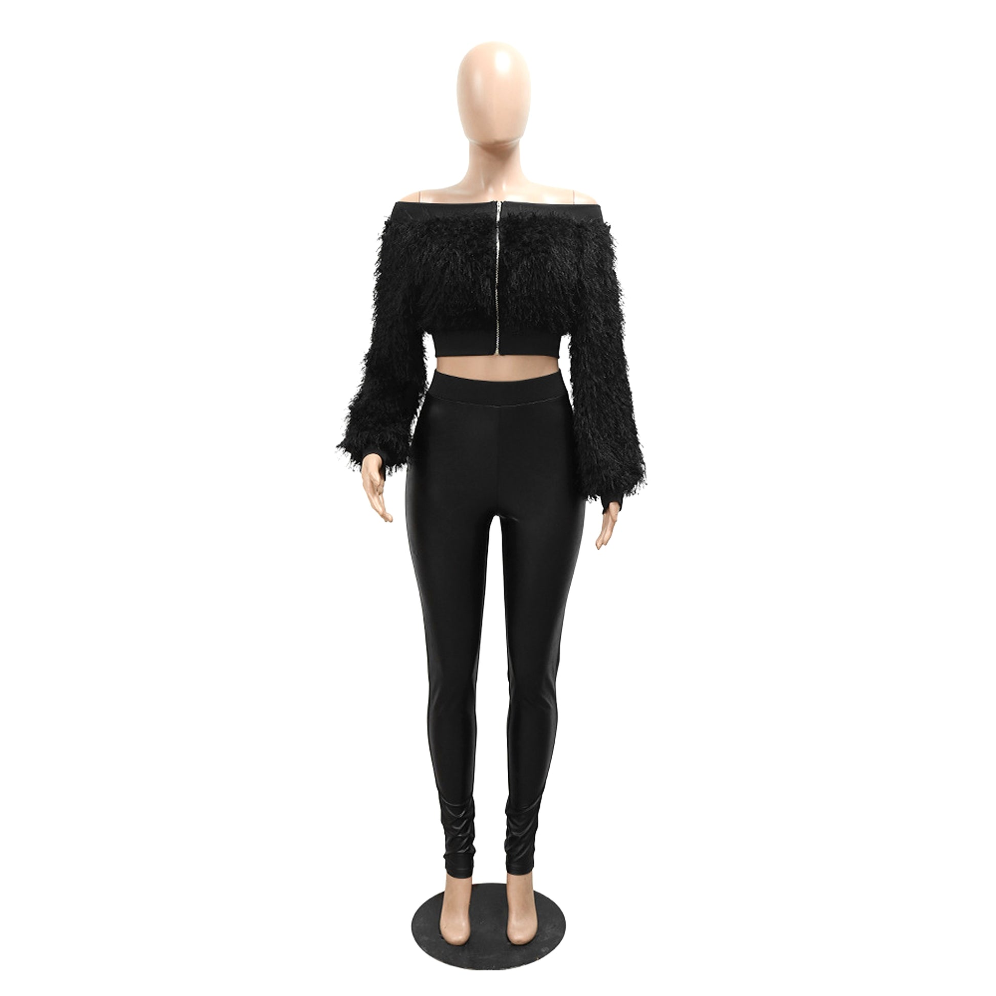Long Sleeve Furry Short Top With Slim Trousers Two-piece Set For Women - enhanced image 20