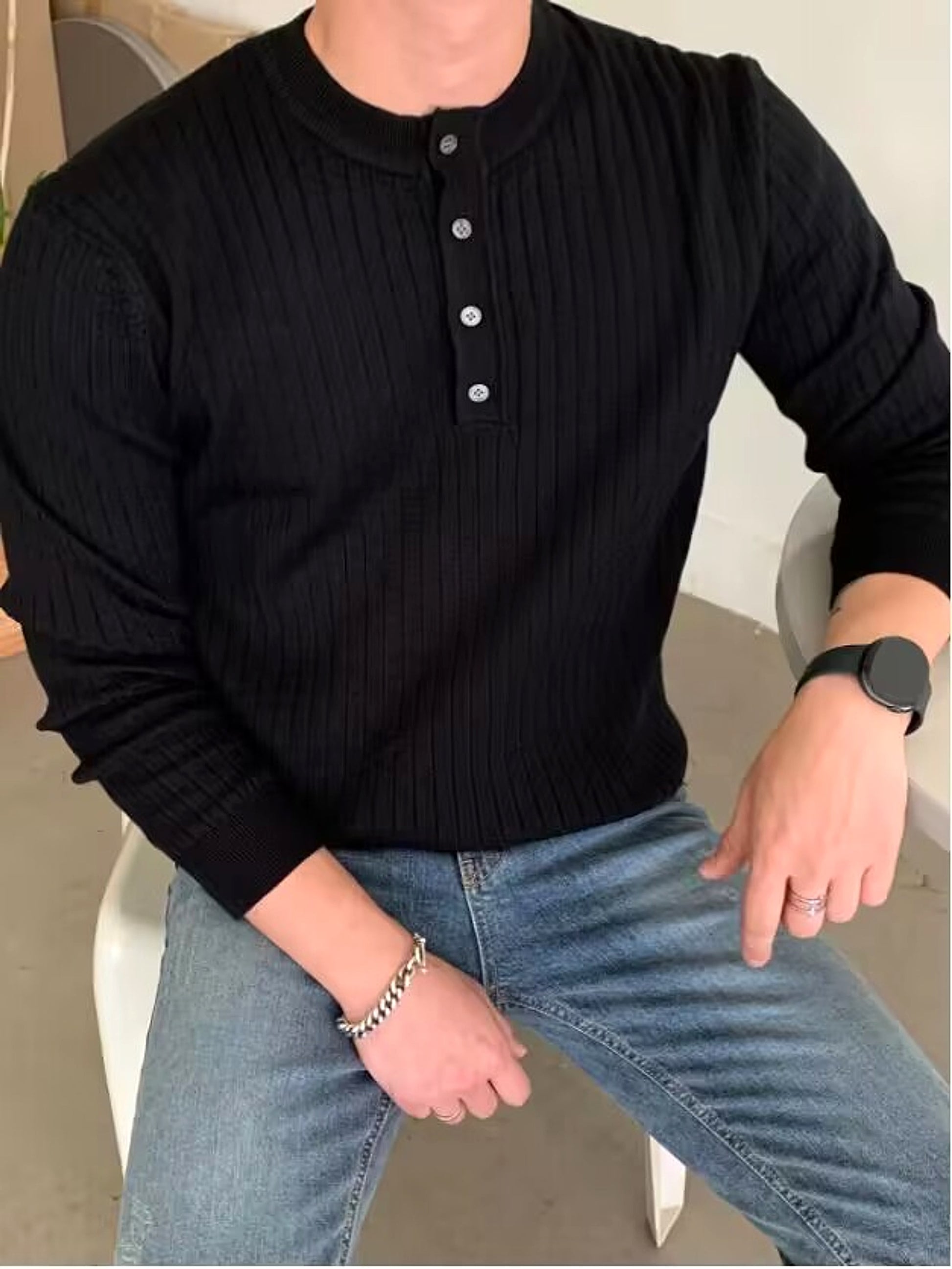 Men's Half-high Collar Button Sweater - enhanced image 20
