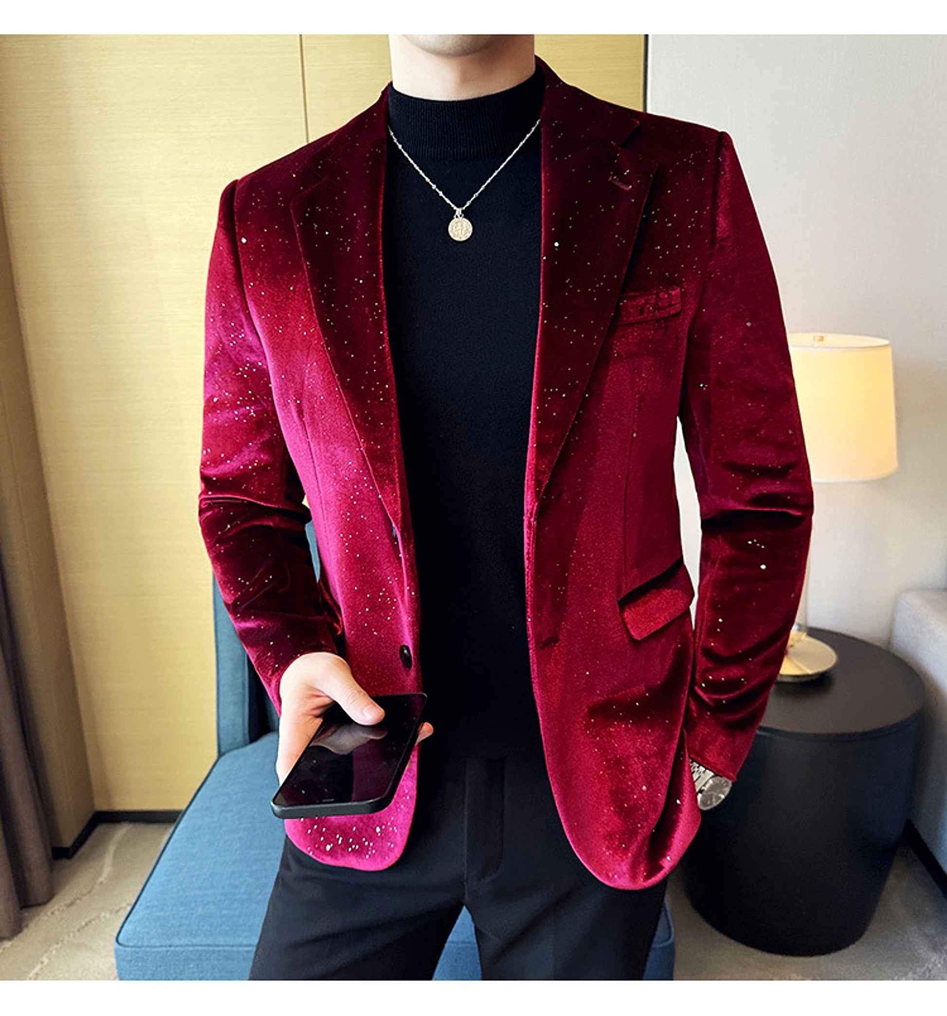 Men's South Korea Slim-fit Fashion Bronzing Stage Suit Jacket - enhanced image 20