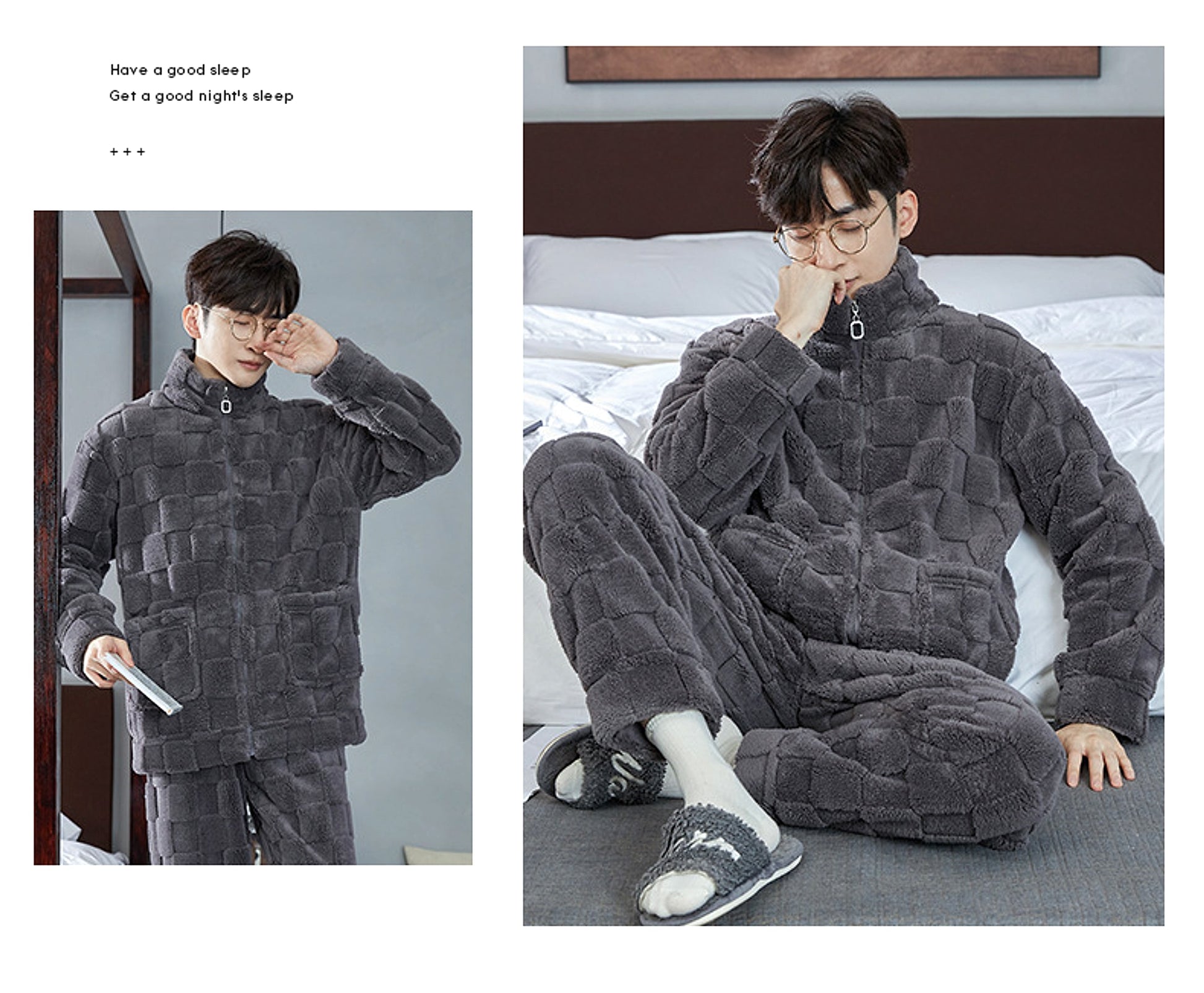 Pajamas Men's Jacquard Flannel Loose Fleece-lined Warm Loungewear - enhanced image 20