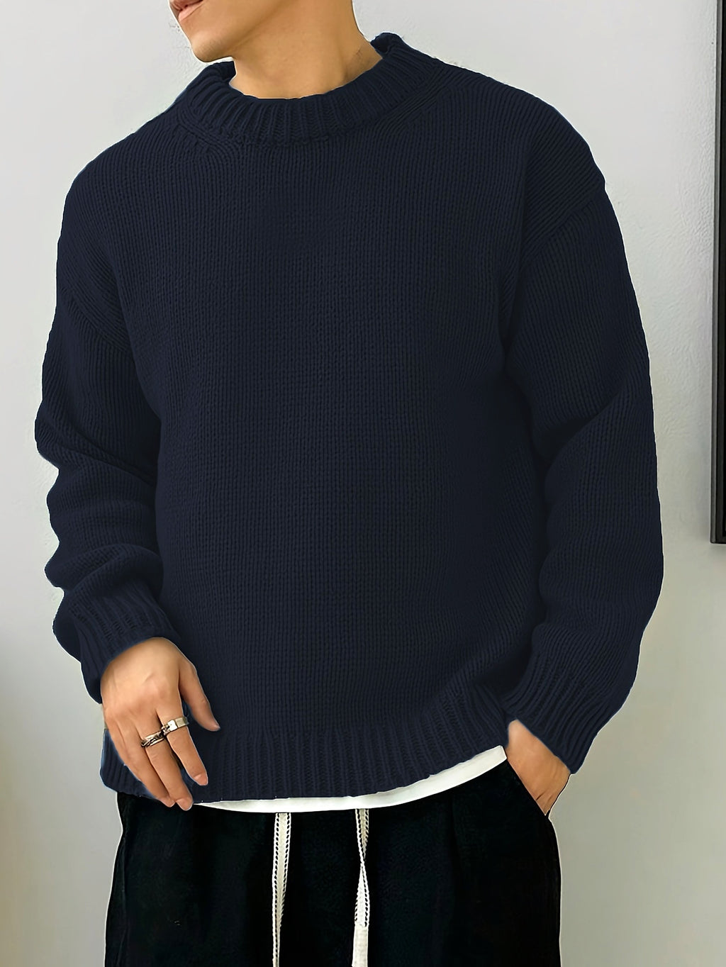 Solid Color Loose Knitted Pullover Leisure Japanese-style Retro Long Sleeve Round Neck Sweater Men - enhanced image 20