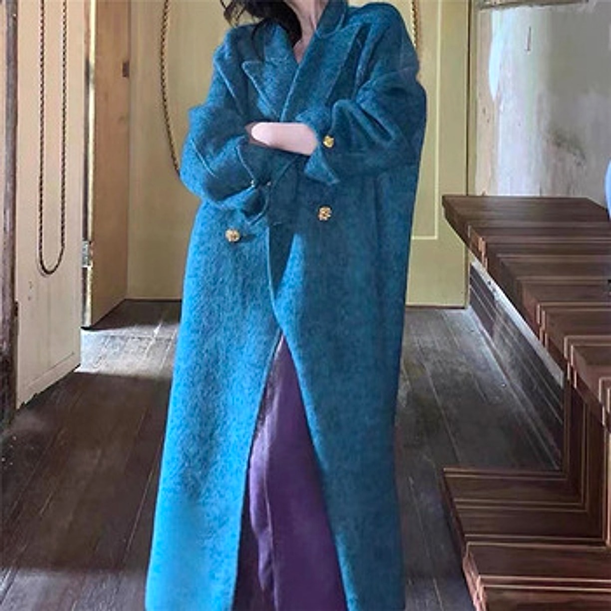 Water Ripple Cashmere Women's Long Reversible Coat – Luxury & Versatility - enhanced image 20